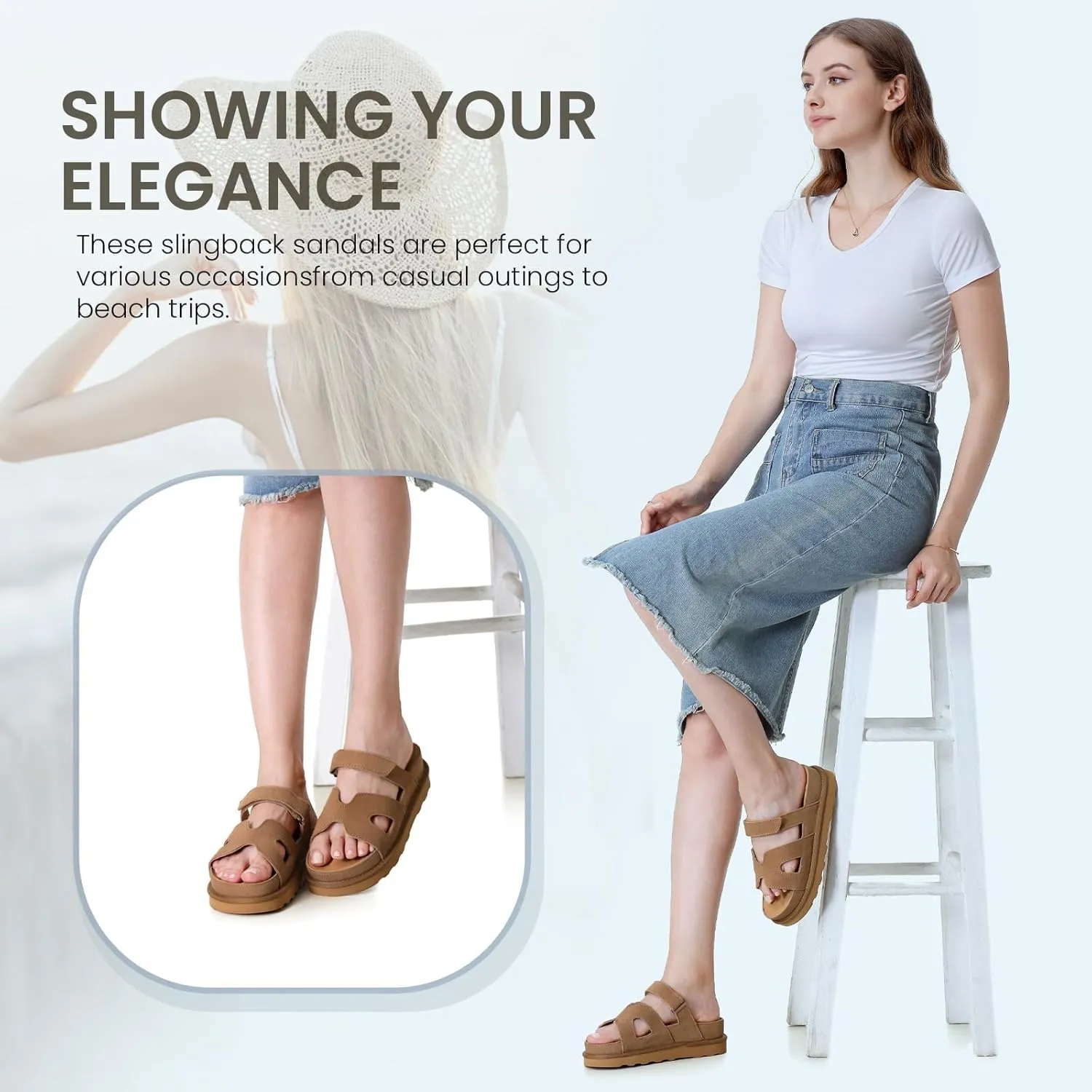 Women's Thick Platform Slide Sandals anti-slip Sole Open Toe Strap Summer Flats Shoes