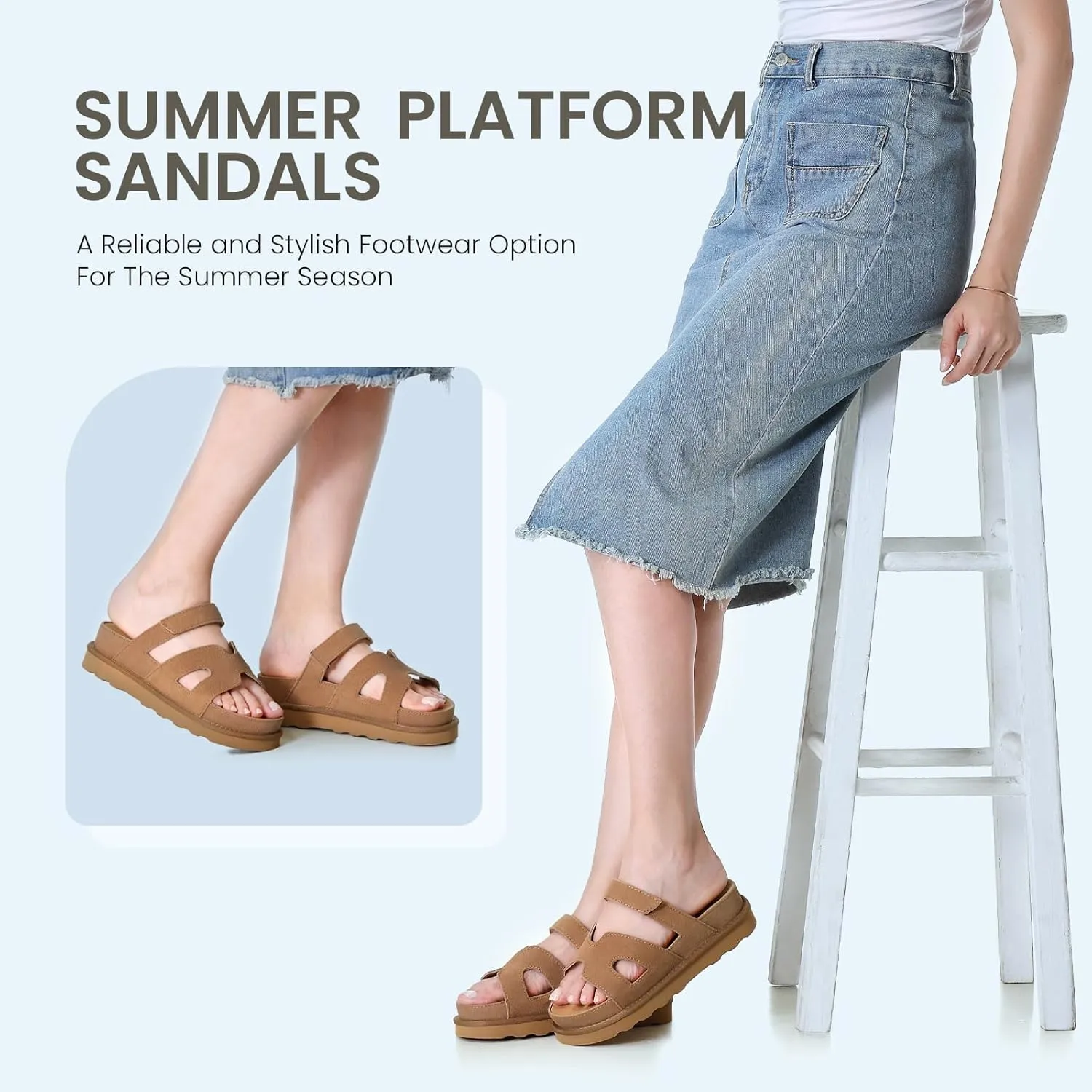 Women's Thick Platform Slide Sandals anti-slip Sole Open Toe Strap Summer Flats Shoes