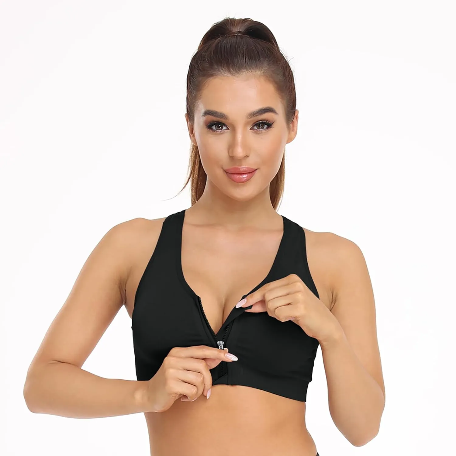 Women's Zip Front Sports Bra Wireless Post-Surgery Bra Active Yoga Sports Bras