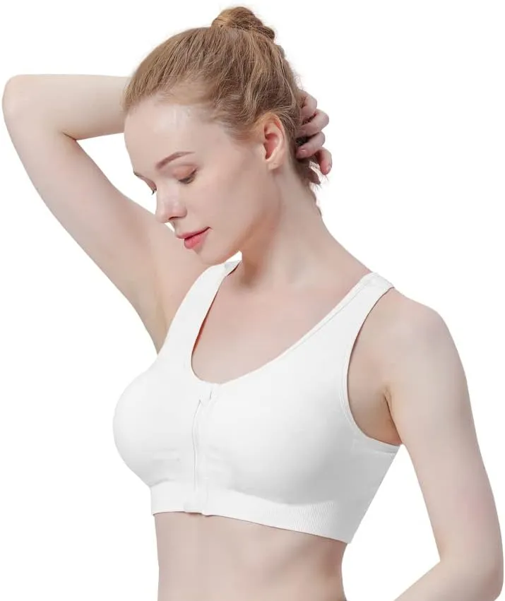 Women's Zip Front Sports Bra Wireless Post-Surgery Bra Active Yoga Sports Bras