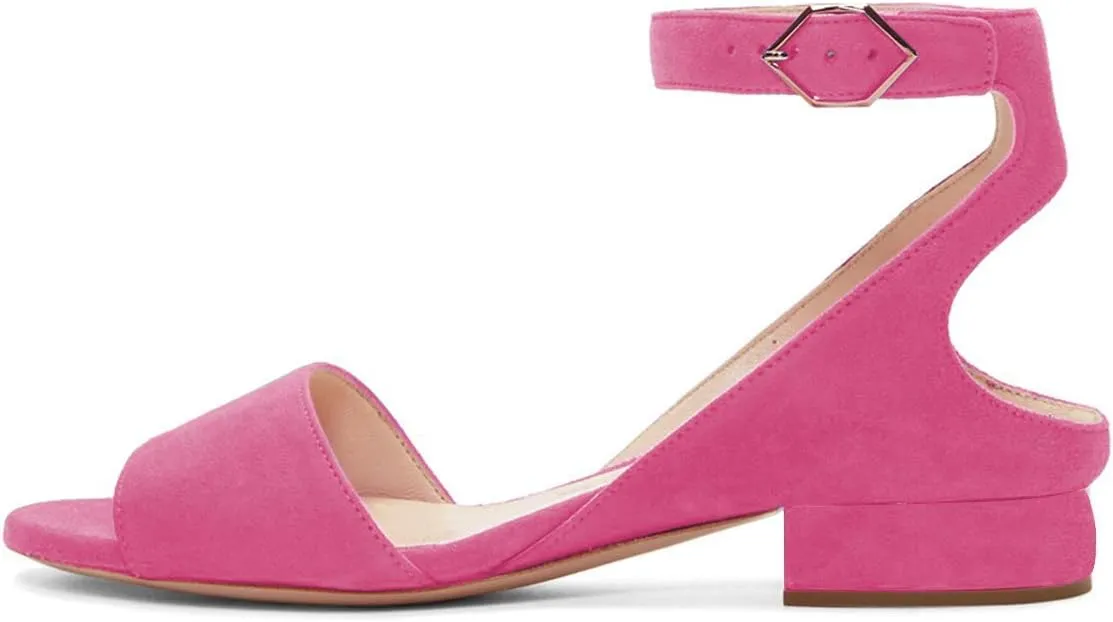 XYD Strappy Low Heel Sandal Pumps for Women Open Toe Ankle Strap Slingback Chunky Heeled Dressy Shoes