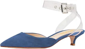 XYD Women Office Pointed Toe Kitten Low Heel Sandals Ankle Straps D' Orsay Pumps PVC Dress Shoes
