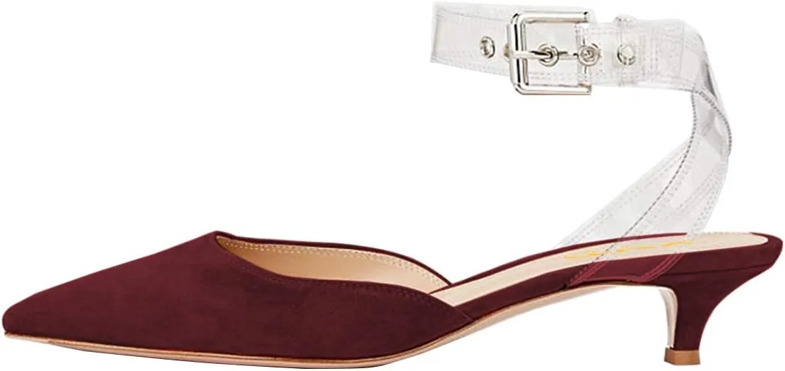 XYD Women Office Pointed Toe Kitten Low Heel Sandals Ankle Straps D' Orsay Pumps PVC Dress Shoes