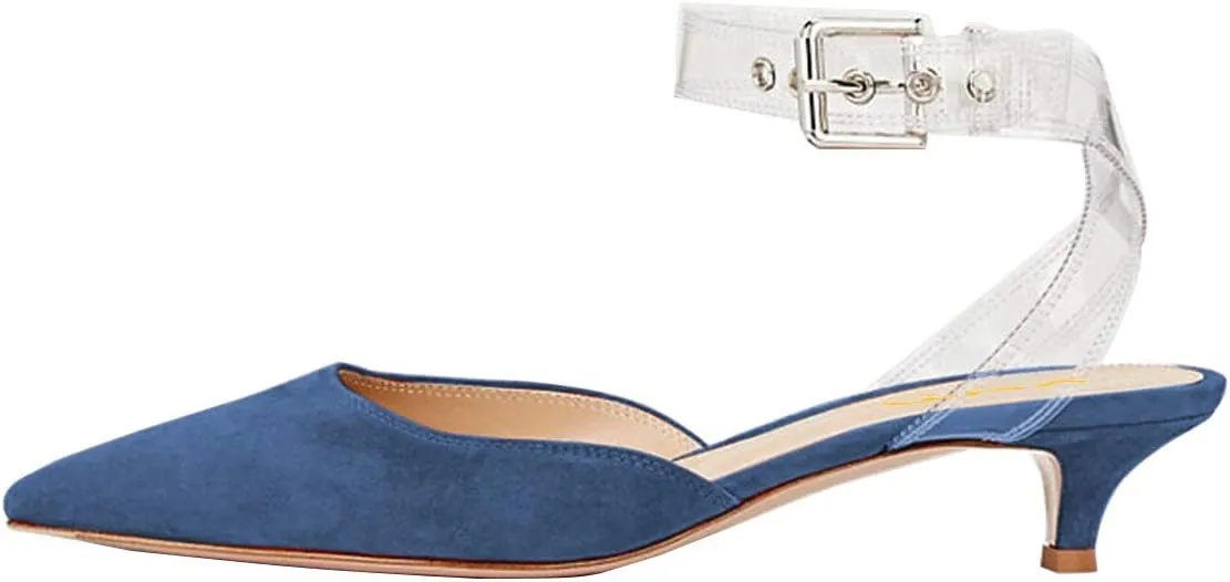 XYD Women Office Pointed Toe Kitten Low Heel Sandals Ankle Straps D' Orsay Pumps PVC Dress Shoes