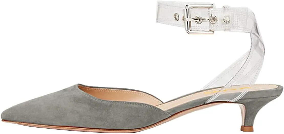 XYD Women Office Pointed Toe Kitten Low Heel Sandals Ankle Straps D' Orsay Pumps PVC Dress Shoes