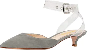 XYD Women Office Pointed Toe Kitten Low Heel Sandals Ankle Straps D' Orsay Pumps PVC Dress Shoes
