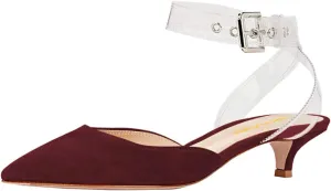 XYD Women Office Pointed Toe Kitten Low Heel Sandals Ankle Straps D' Orsay Pumps PVC Dress Shoes