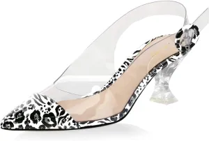 XYD Women Transparent Slingback Clear Low Heels Pumps Pointed Toe PVC Dress Block Sandals Shoes with Buckle