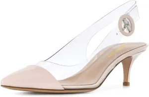 XYD Women Transparent Slingback Mid Kitten Heels Pumps Pointed Toe PVC Dress Sandals Clear Shoes with Buckle