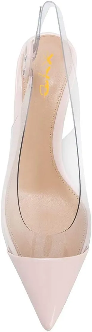XYD Women Transparent Slingback Mid Kitten Heels Pumps Pointed Toe PVC Dress Sandals Clear Shoes with Buckle