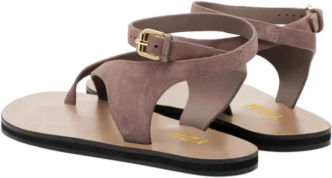 YDN Women Fashion Open Round Toe Thong Strappy Sandals Crossover Ankle Straps Buckle Up Shoes Summer Party Outfit Size 4-16 US
