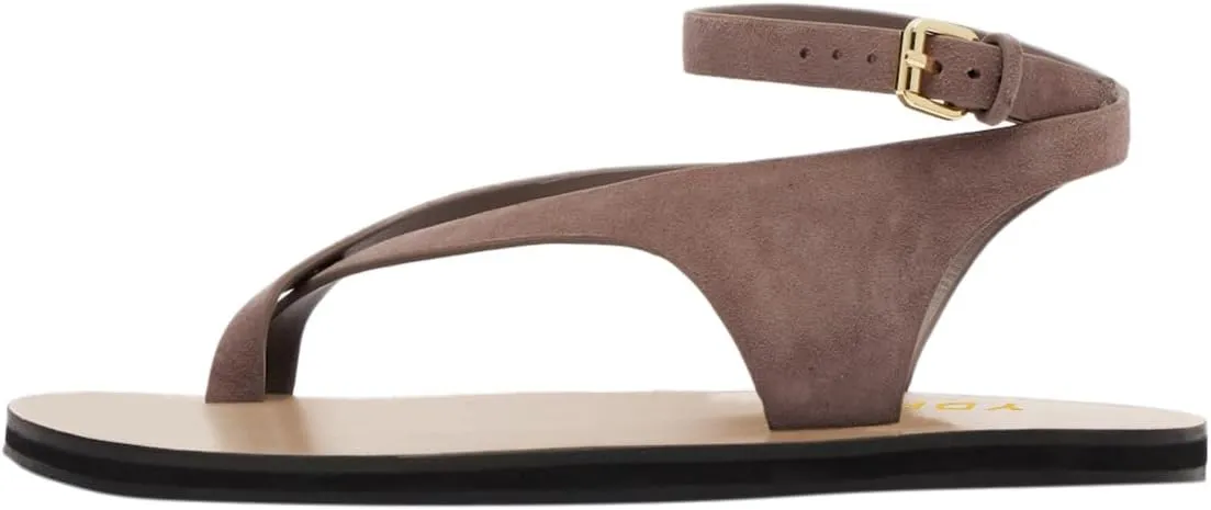 YDN Women Fashion Open Round Toe Thong Strappy Sandals Crossover Ankle Straps Buckle Up Shoes Summer Party Outfit Size 4-16 US
