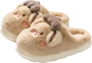 YILANLAN Women's Pink Pig Animal Slippers - Warm, Plush, Winter, Flat Heel, No Closure, Round Toe