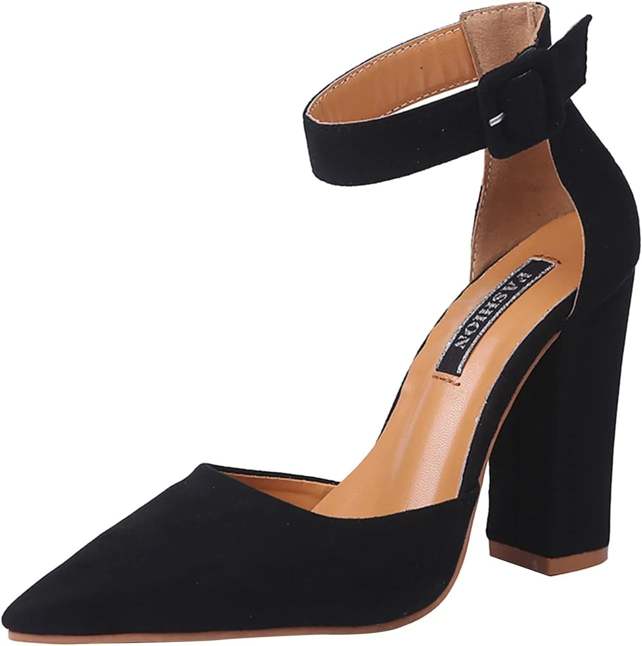 ZBYY Women's Pointed Toe High Heels Ankle Strap Pumps Shoes Summer Ankle Strap Chunky Heel Party Wedding Dress Sandals