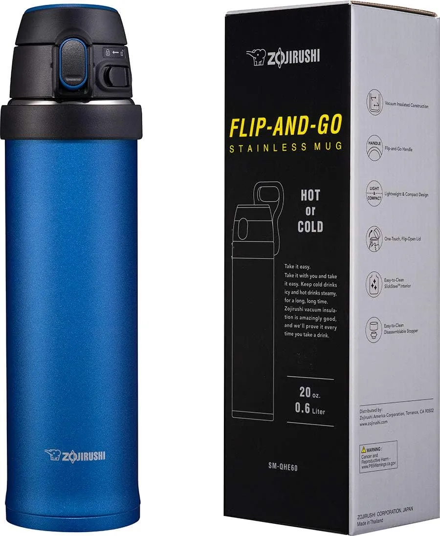 Zojirushi SM-QHE48AK, Flip-and-Go Stainless Mug, 16-Ounce, Cobalt Blue