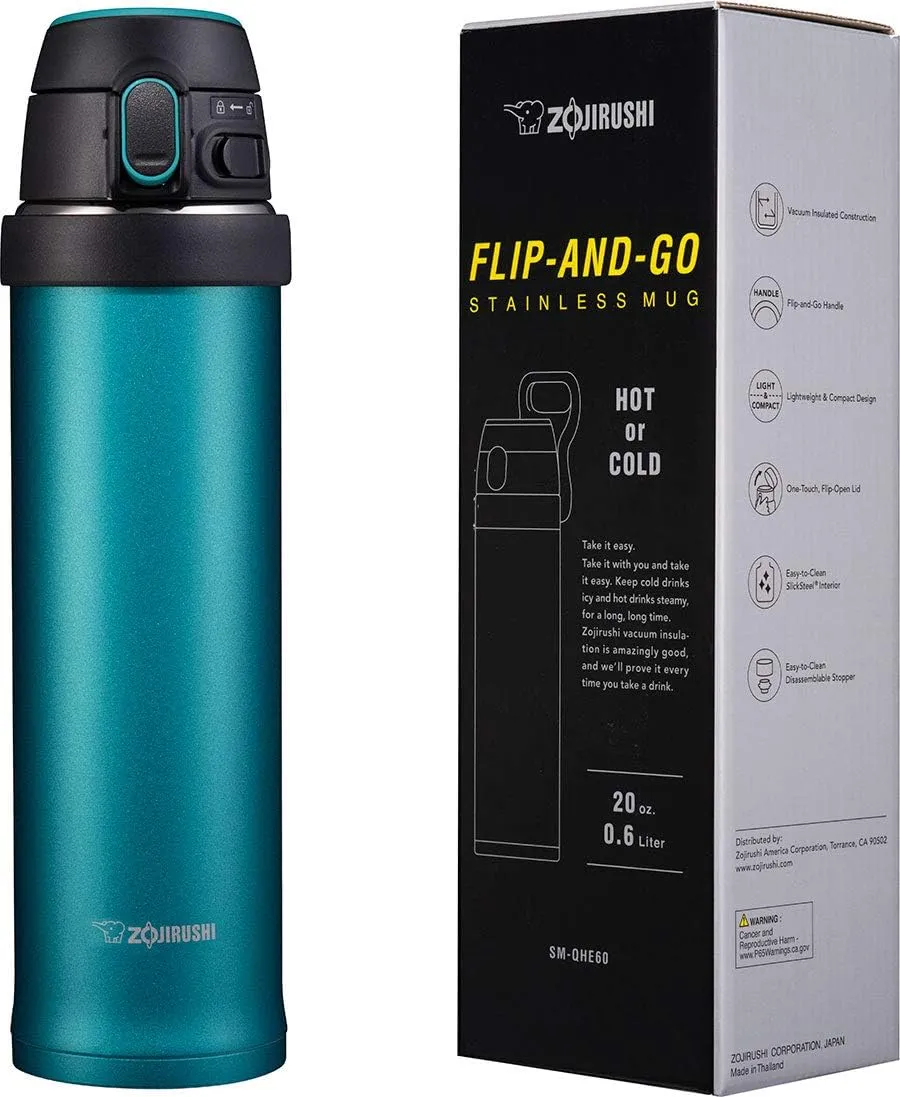 Zojirushi SM-QHE48GK, Flip-and-Go Stainless Mug, 16-Ounce, Teal