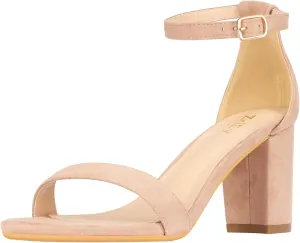 ZriEy Women's Chunky Block Open Toe Mid Heeled Sandals Two Strap Slip on Heels Slide Sandals for Party Wedding Dress Dating Daily Pumps Shoes